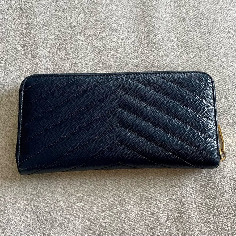 YSL Navy Monogram Matelassé Leather Zip-Around Continental Wallet - Picture 4 of 8